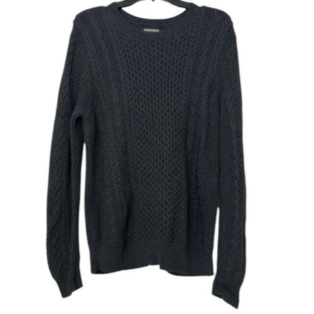 Bonobos Slim Fit Gray Cable Knit Cotton Cashmere Crewneck Sweater Mens Medium